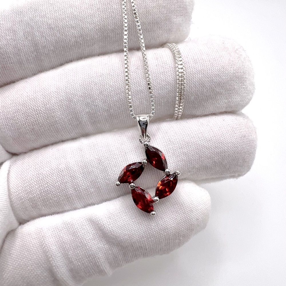 .925 Sterling Silver Marquis Garnet Cz Necklace - Picture 3 of 14